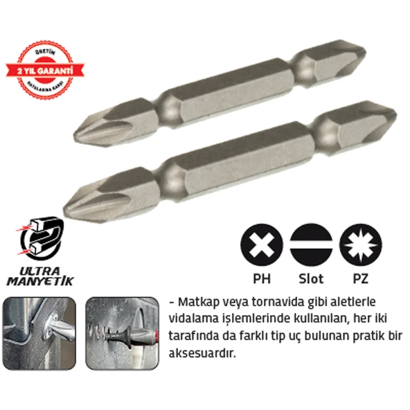 ÇİFT TARAFLI BİTS UÇ PH 2 - SLOT 5,5 x 65 mm (20 Adet) ürün görseli 1