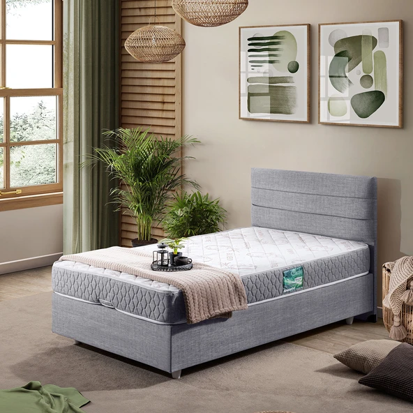 Sofia Tek Kişilik Baza Başlık Comfort Yatak Seti - Açık Gri ürün görseli 1