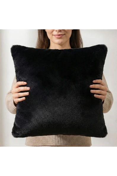 Ratemo Mobilya Premium Siyah Peluş Kırlent Kılıfı 45x45 cm – Yumuşak Dokulu, Şık ve Modern ürün görseli 1