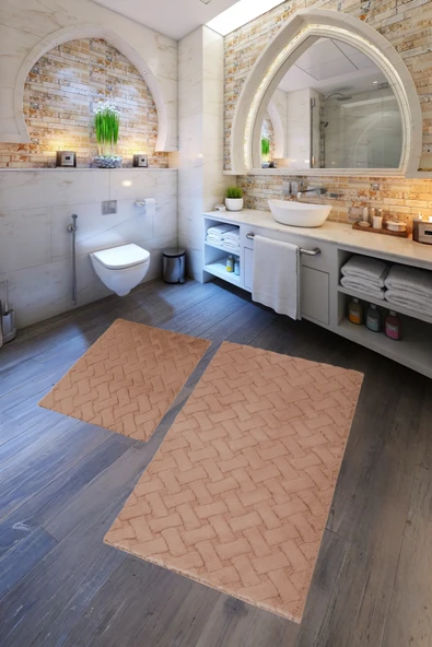 Desenli Tavşan Tüyü Yumuşak 2’li Banyo Paspası – Kaymaz Tabanlı Klozet Takımı Camel ürün görseli 1