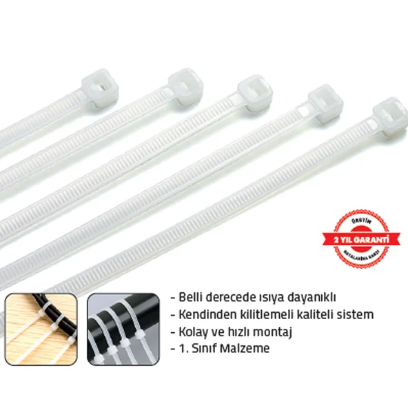 PLASTİK KİLİTLİ KELEPÇE 5X300 mm BEYAZ ürün görseli 1