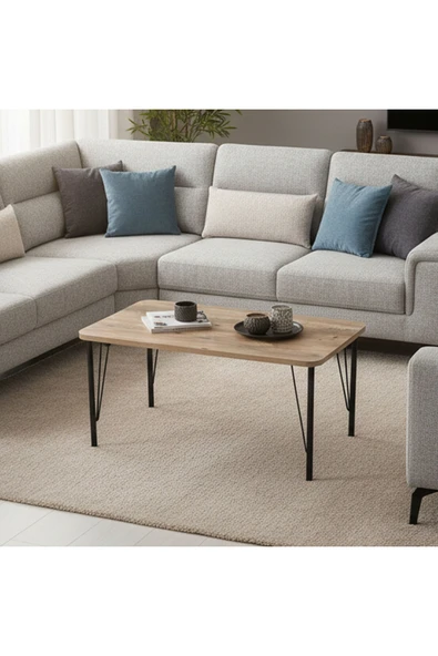Ratemo Mobilya Modern Orta Sehpa 90x45x45 cm Desenli Suntalam Metal Ayaklı Salon Sehpası ürün görseli 1