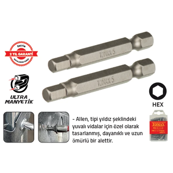 ALLENLİ BİTS UÇ 5 x 50 mm HEX (30 Adet) ürün görseli 1