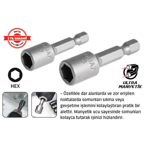 MANYETİK SOMUN ADAPTÖRÜ 6 x 45 mm (12 Adet) ürün görseli 1