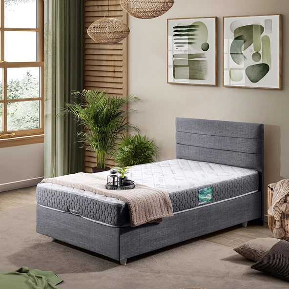 Sofia Tek Kişilik Baza Başlık Comfort Yatak Seti - Gri ürün görseli 1