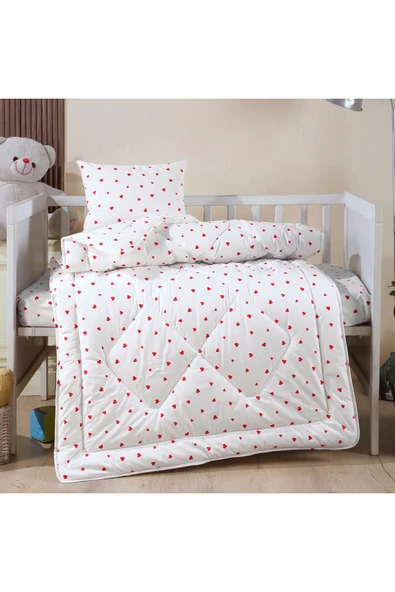 %100 Pamuklu 1.Kalite Ranforce Kumaştan İçi Elyaf Dolgulu Bebek Yorgan 95x145 ve Bebek Yastık 35x45 ürün görseli 1
