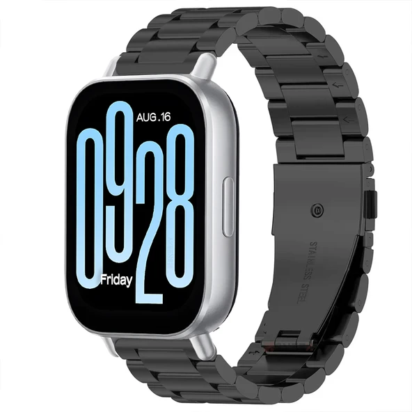 Redmi Watch 5 Active Redmi 5 Lite Uyumlu Kordon Kordon Paslanmaz Döküm Çelik Metal Baklalı Kordon  Siyah ürün görseli 1
