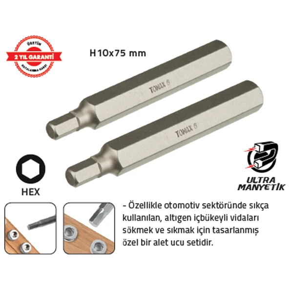 ALLEN OTOMOTİV BİTS UÇ H10 x 75 mm HEX 6 (8 Adet) ürün görseli 1