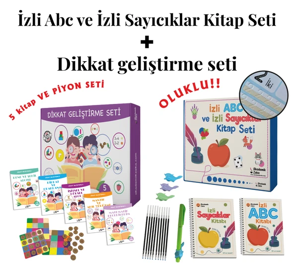 5 Yaş Dikkat Geliştirme Seti (5 Kitap ve Piyon Seti) - İzli Abc ve Sayıcıklar Kitabları Oluklu Seti ürün görseli 1