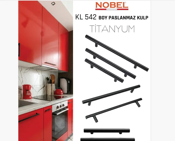 Paslanmaz Boy Kulp Nobel TİTANYUM 128 mm | Modern Dolap & Çekmece Kulpu | 5’li Paket ürün görseli 1