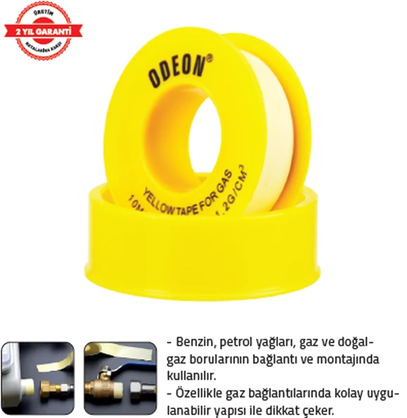 ODEON DOĞALGAZ TEFLON BANT 10 mt 0,1 x 12 mm (10 Adet) ürün görseli 1