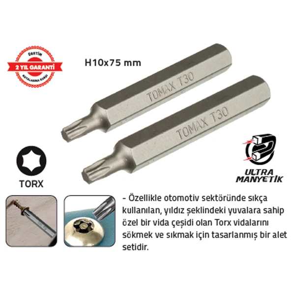 TORX OTOMOTİV BİTS UÇ (H10 T.40 x 75 mm) (8 Adet) ürün görseli 1