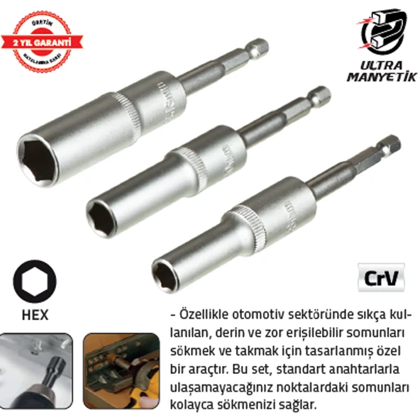 BİTS SAPLI DERİN LOKMA ADAPÖRÜ 10 mm HEX ürün görseli 1
