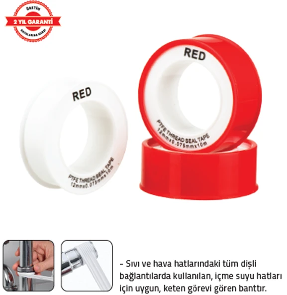 RED TEFLON BANT (10 mt x 0,075 x 12 mm) (100 Adet) ürün görseli 1