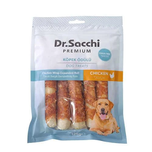 Dr.Sacchi Premium Tavuk Sargılı Genişletilmiş Rulo Tahılsız Köpek Ödülü 5'' 5'li 125 Gr ürün görseli 1