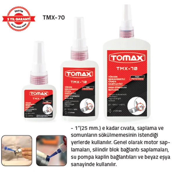 SÖKÜLMEZ CİVATA SABİTLEYİCİ TMX 70 - 250 ml (6 Adet) ürün görseli 1