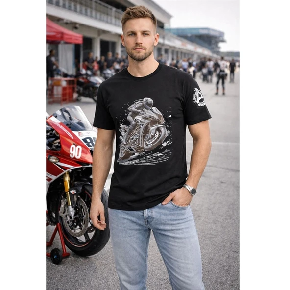 Aybaak Fit Gösteren RTrace Racing Motorsiklet Baskılı Tişört ürün görseli 1