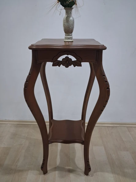 Fiskos 90580 Kare Çiçeklik Oyma Parlak Kaplama Kayın Tabla Ayak Ceviz El Yapım ürün görseli 1
