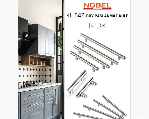 Paslanmaz Boy Kulp Nobel İNOX 192 mm | Modern Dolap & Çekmece Kulpu | 5’li Paket ürün görseli 1