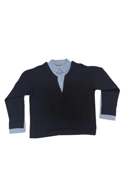 Gömlek Detaylı İkili Görünümlü Sweatshirt - Resim 6