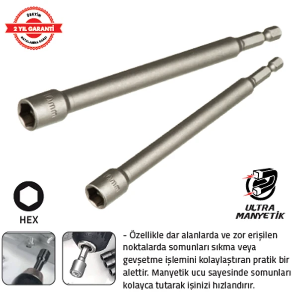 MANYETİK SOMUN ADAPTÖRÜ 10 x 150 mm EKSTRA UZUN (1 Adet) ürün görseli 1