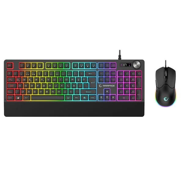 RAMPAGE KM-9858 JAZZY V2 Siyah RGB Klavye 12800DPI Mouse Gaming Set ürün görseli 1