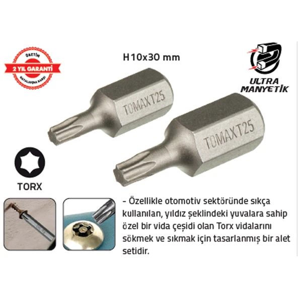 TORX OTOMOTİV BİTS UÇ (H10 T.30 x 30 mm) (20 Adet) ürün görseli 1