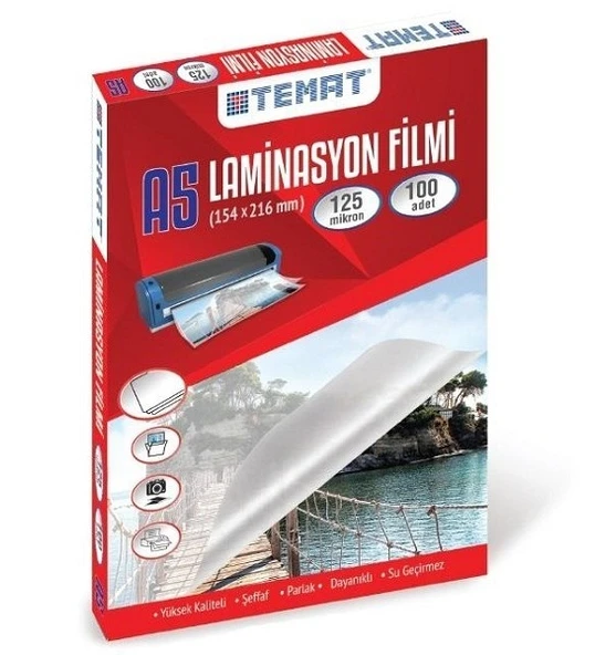 Temat Laminasyon Film A5 125 Mikron - 20 adet ürün görseli 1