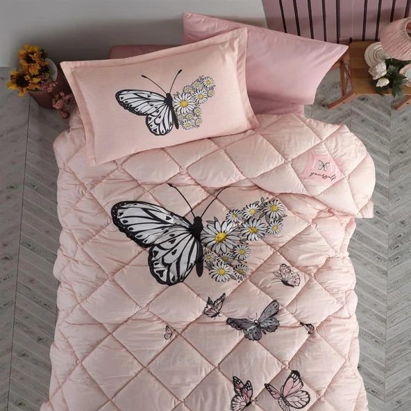 Clasy Tek Kişilik Ranforce Genç Desen Yorgan Seti Daisy Love Somon ürün görseli 1