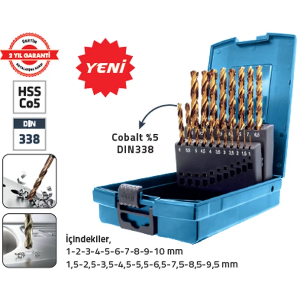 COBALT %5 DIN 338 19 PARÇA HSS MATKAP UÇ SETİ ürün görseli 1