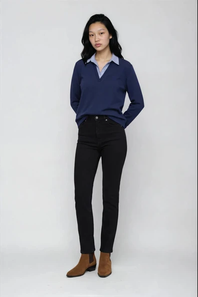 Gömlek Detaylı İkili Görünümlü Sweatshirt - Resim 8