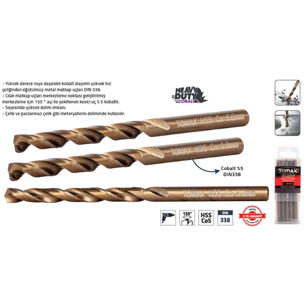 COBALT %5 HSS 338 MATKAP UCU 15 mm (5 Adet) ürün görseli 1