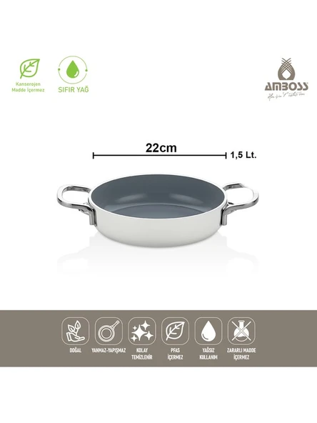 Amboss Sera Nova Yanmaz Yapışmaz Seramik Sahan 22 cm – Beyaz ürün görseli 1