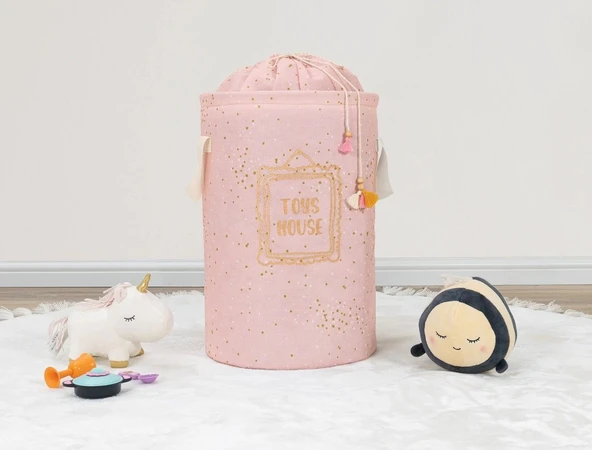 Baby Kullanımı Kolay Desenli Taşınabilir Torbalı Yuvarlak Sepet(pembe) Çamaşır Sepeti 04270 ürün görseli 1