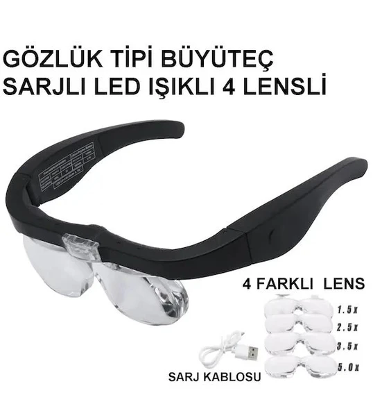 - Şarjlı Gözlük Büyüteç  4 Farklı Lens -11537dc ürün görseli 1