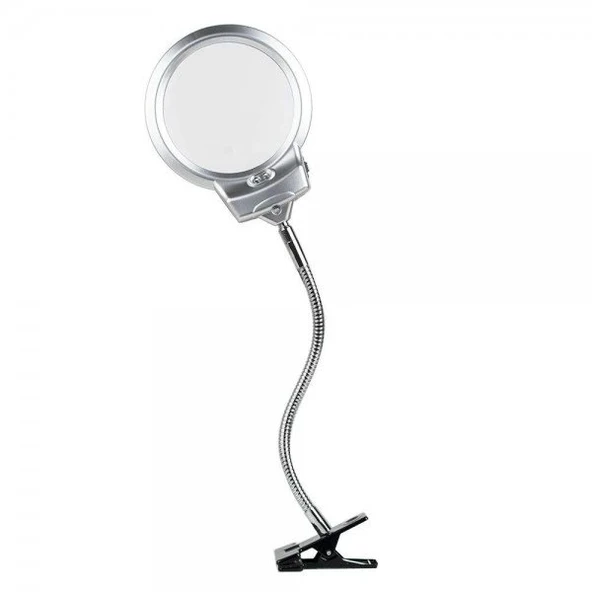 -2.5x130 Mm 5x24 Mm Led Aydınlatmalı Büyüteç,masa Üstü Metal Hortum Mandallı-mg15124-c ürün görseli 1