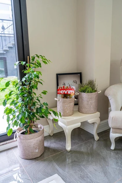 Kulplu Yuvarlak Düzenleyici Çok Amaçlı Kolay Taşınabilen Organizer Keçe Sepet (maxi) 03655 ürün görseli 1