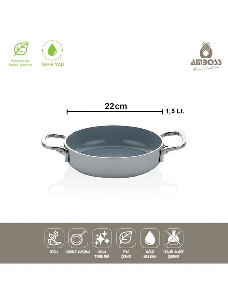 Amboss Sera Nova Yanmaz Yapışmaz Seramik Sahan 22 cm Gri ürün görseli 1