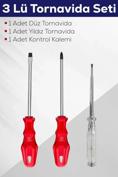 3'lü Torn.ida Seti (düz Torn.ida + Yıldız Torn.ida + Kontrol Kalemi) ürün görseli 1