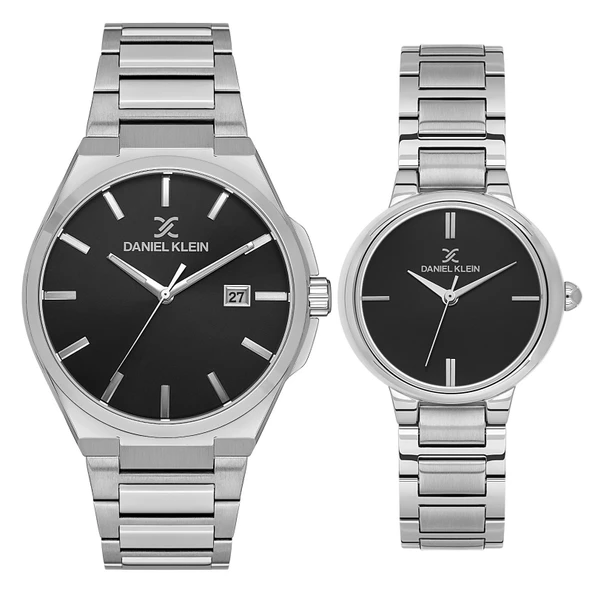 Daniel Klein 8682308394861 Siyah Gümüş Çelik Kordonlu Elegant Sevgili Çift Kol Saatleri ürün görseli 1