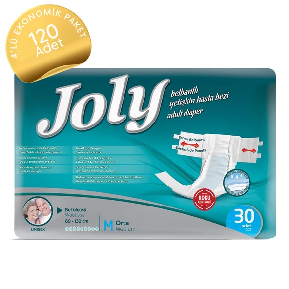 Joly Esnek Belbantlı Yetişkin Hasta Bezi Orta (M) 120 Adet ürün görseli 1