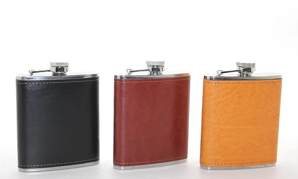 Paslanmaz Çelik Tekli 7 Oz Derili Matara  Alk2660 ürün görseli 1
