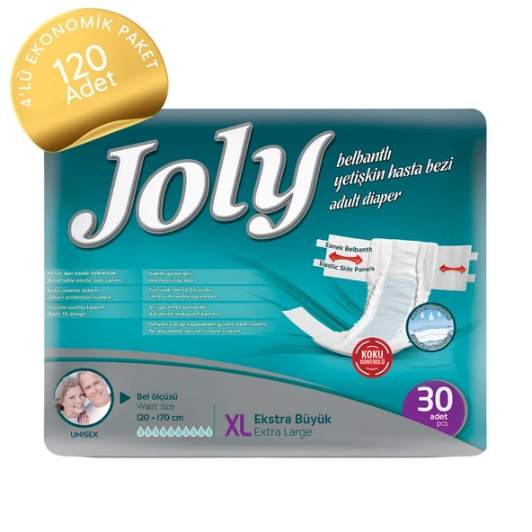 Joly Esnek Bel Bantlı Yetişkin Hasta Bezi Xlarge 30'Lu 4 Paket 120 Adet ürün görseli 1