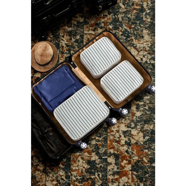 Piev Pratik 6 lı Bavul İçi Seyahat Çanta Düzenleyici Beyaz Çizgili ürün görseli 1