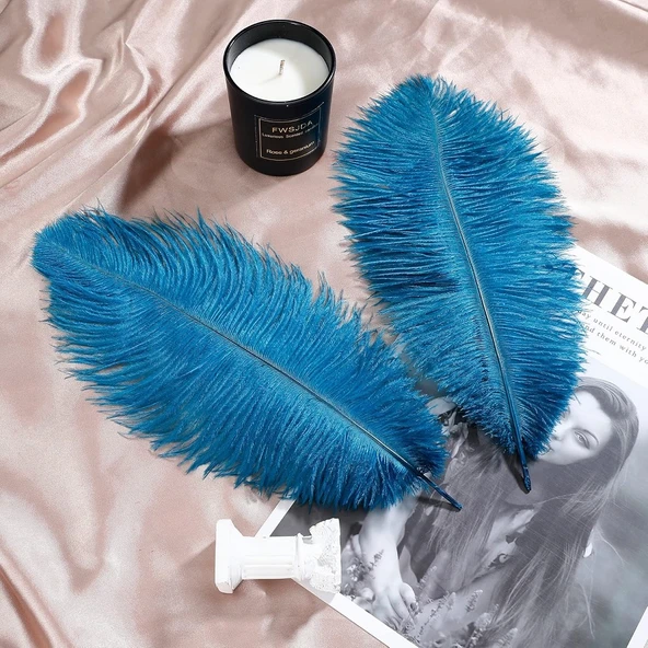 3 ADET BÜYÜK BOY 35 CM AÇIK MAVİ DEVE KUŞU TÜYÜ LİGHT BLUE OSTRICH FEATHER DEKOR AÇIK MAVİ KUŞ TÜYÜ ürün görseli 1