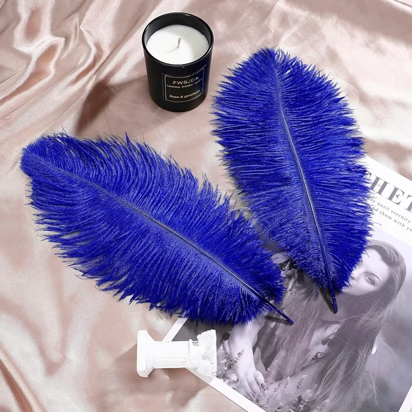 3 ADET BÜYÜK BOY 35 CM KOYU MAVİ DEVE KUŞU TÜYÜ DARK BLUE OSTRICH FEATHER DEKOR KOYU MAVİ KUŞ TÜYÜ ürün görseli 1