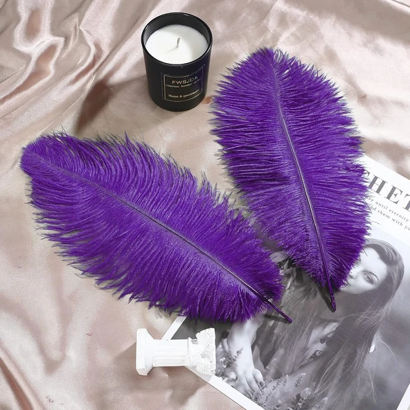 3 ADET BÜYÜK BOY 35 CM MOR DEVE KUŞU TÜYÜ VIP PURPLE OSTRICH FEATHER BÜYÜK BOY DEKOR MOR KUŞ TÜYÜ ürün görseli 1