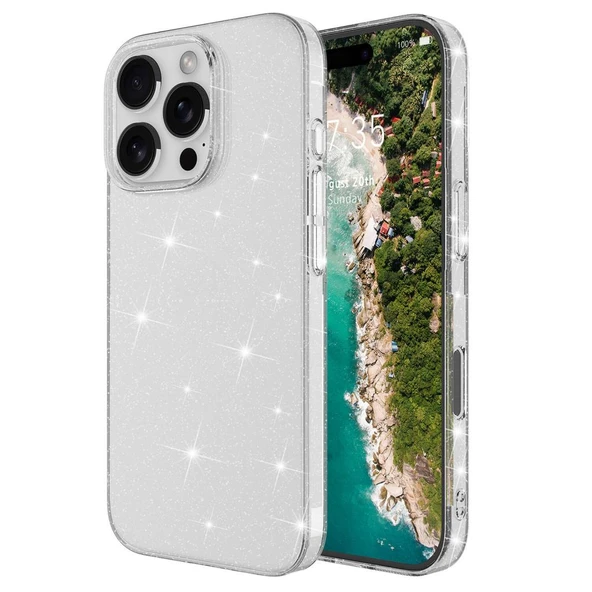 iPhone 16 Pro Kılıf Parlayan Simli Şeffaf Bright Glitter Kapak ürün görseli 1
