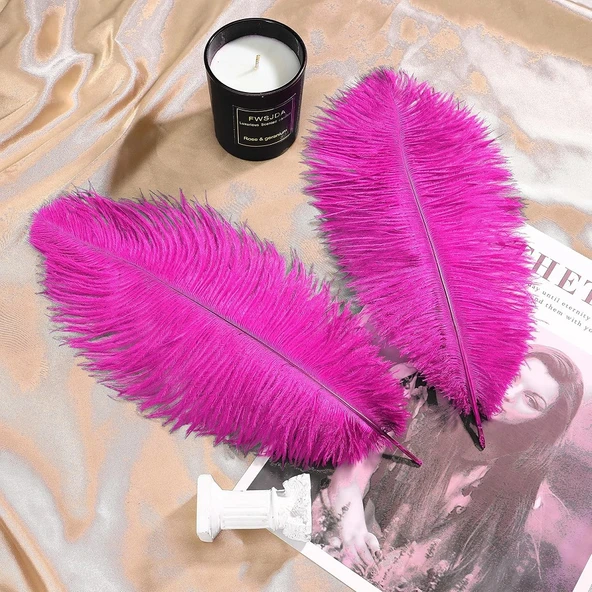 3 ADET BÜYÜK BOY 35 CM FUŞYA DEVE KUŞU TÜYÜ VIP FUCHSİA OSTRICH FEATHER DEKOR FUŞYA KUŞ TÜYÜ ürün görseli 1