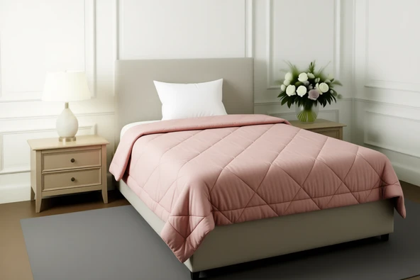Pollycotton Çift Taraflı Desenli Yorgan Çift Kişilik 195x215 cm - 300 gr - Gri Gülkurusu ürün görseli 1